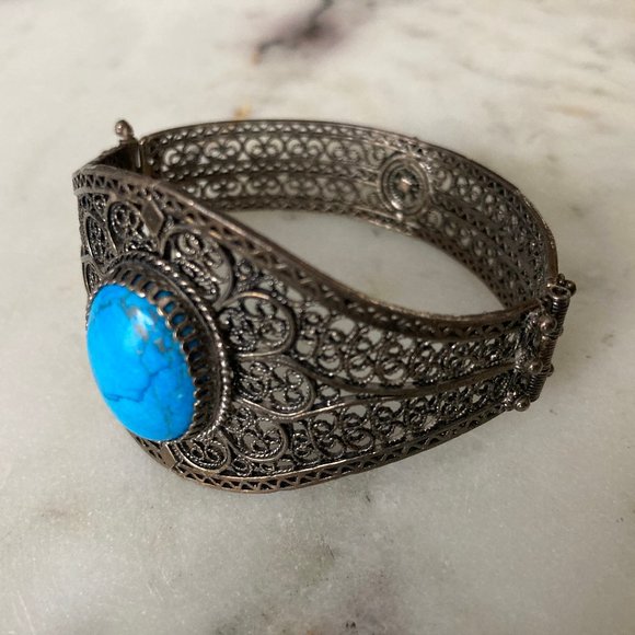 Turkish Turquoise filligree cuff bracelet - Picture 3 of 6